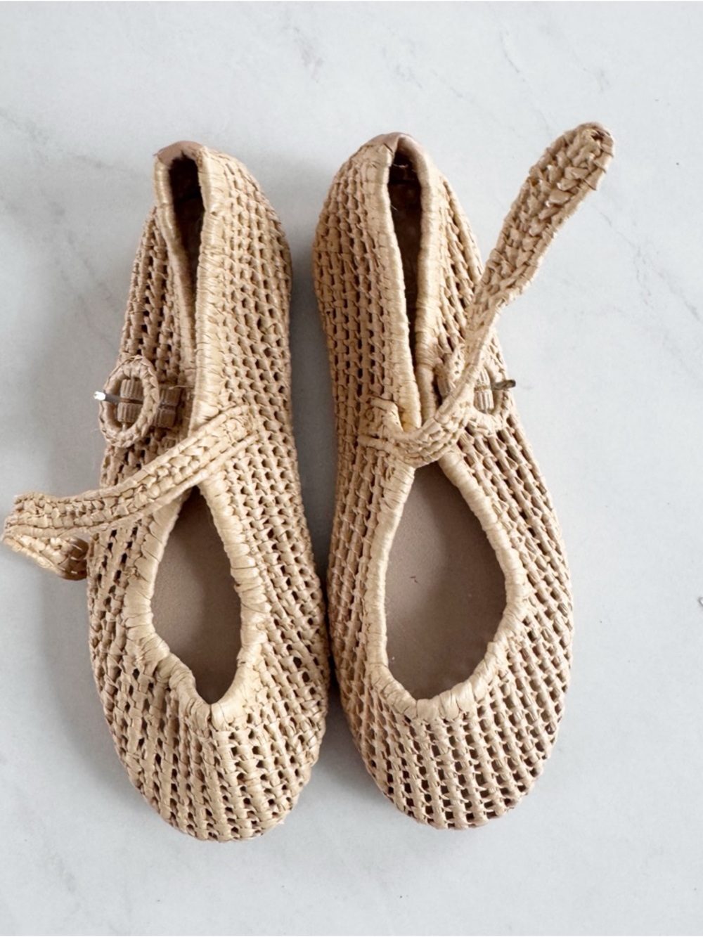 Zara Beige Woven Mary Jane Sandals